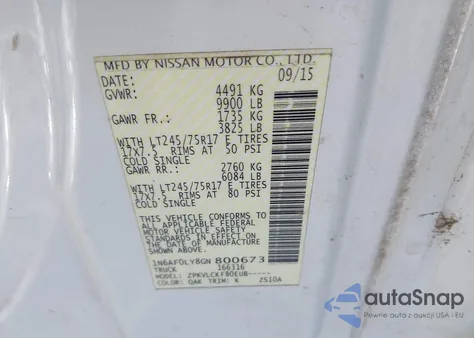 2016 Nissan Nv S from USA, damaged, VIN 1N6AF0LY8GN800673